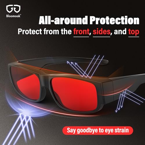 Image of Bloomoak 99% Fit Over Blue Light Blocking Glasses for Sleeping-Red /Amber Lens Anti‑Glare Coating for Zoom Meetings