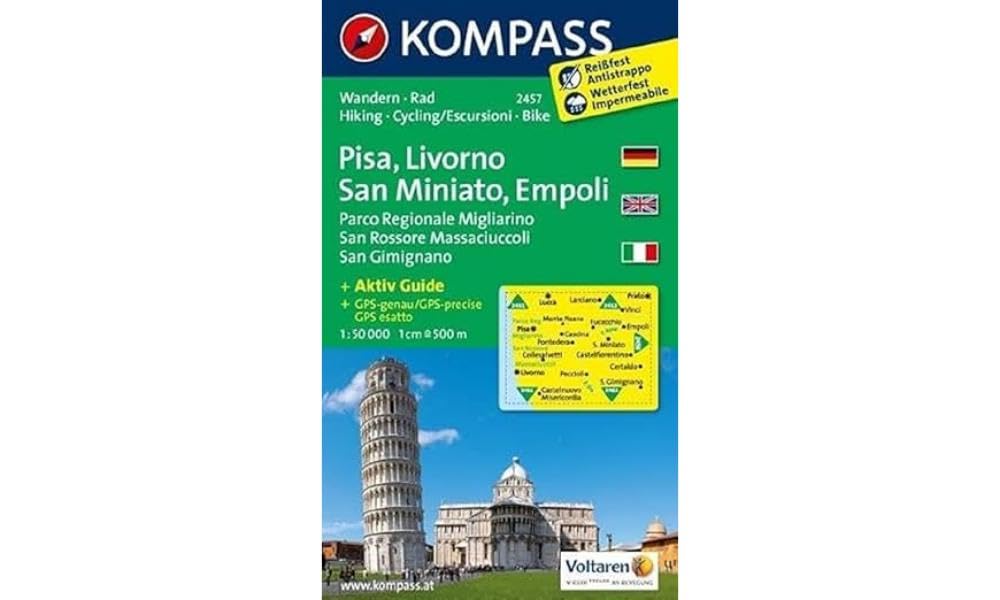 Pisa, Livrono, San Miniato 2457 GPS wp kompass D/E/I +guide: Wandelkaart 1:50 000