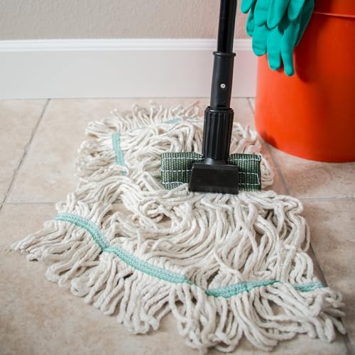 Image of SPARTA Flo-Pac Cotton Mop Head, Loop-Ended, Wide Band with 5 inch Green Band for Organized Cleaning, Medium, White