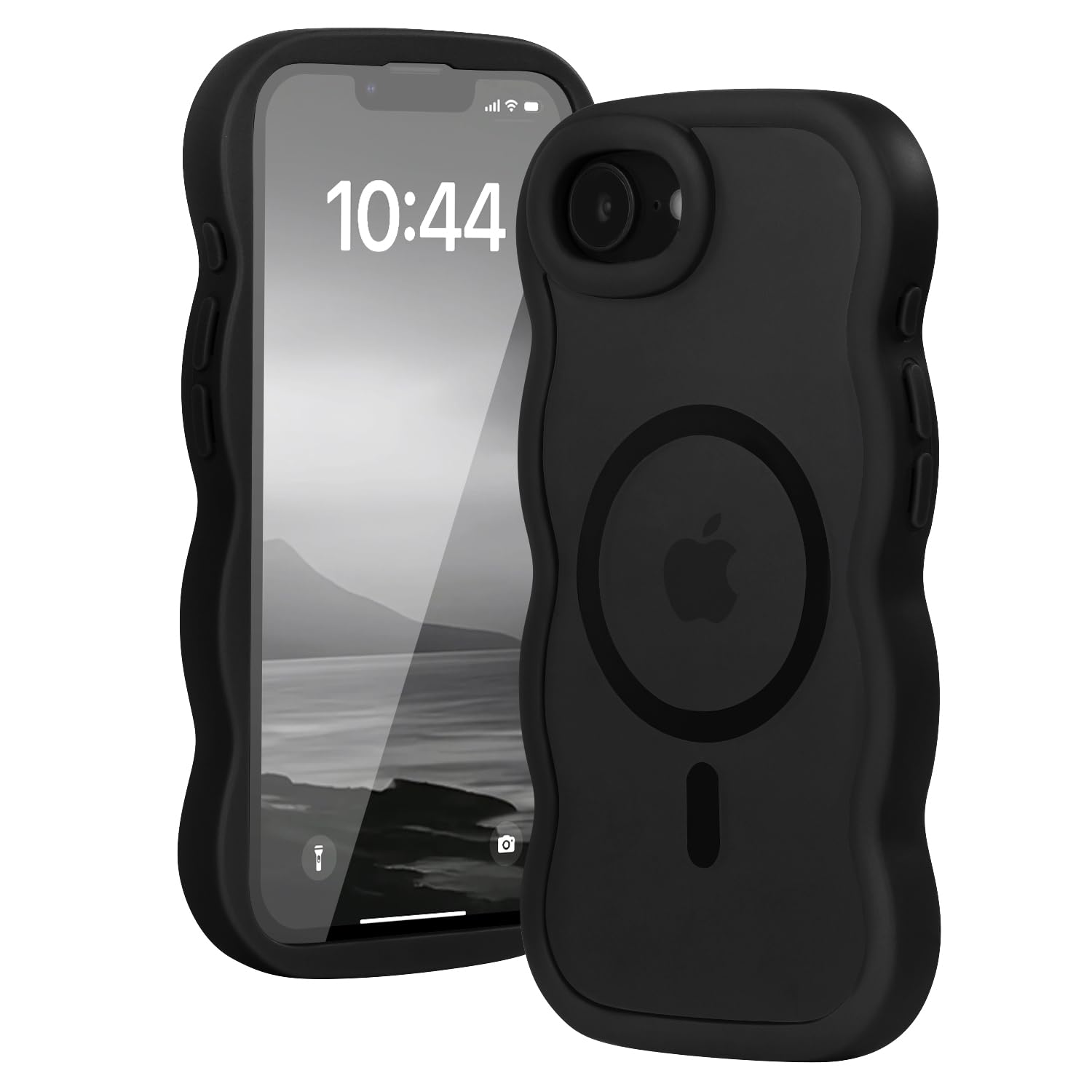 Amzfield Magnetic for iPhone 16e for iPhone 17e Case, Compatible with Magsafe Wavy Frame Cute Design Translucent Matte Hard Back Silicone Phone Case