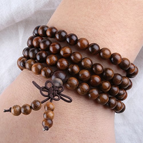 Nupuyai Natural Wood Wrap Bracelet for Women and Men, 108 Prayer Mala Beads Tibetan Necklace for Unisex Elastic Meditation Yoga Jewelry3