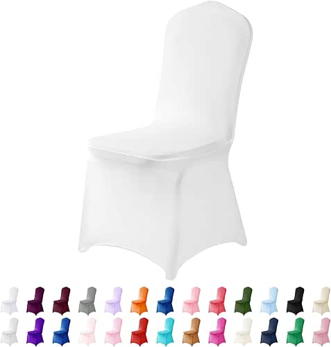Chair Cover, 12PCS, Durable, Removable, Spandex & Polyester, Solid, White,