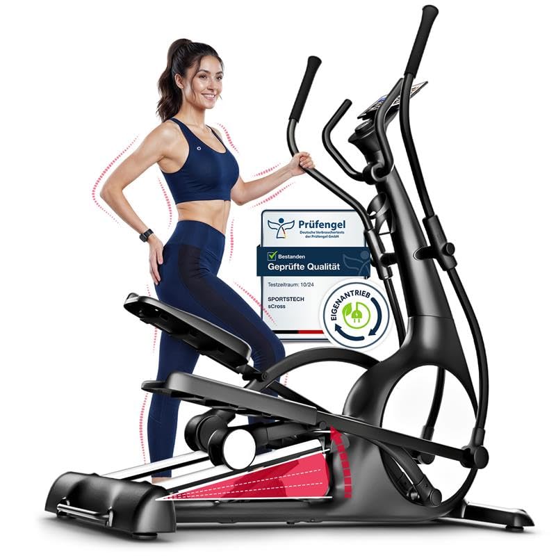 Crosstrainer für Zuhause, magnetischer Ellipsentrainer, ultraleise, Cardio, 32 Widerstandsstufen, Knob -Display, Steigung, Tablethalterung, App, bis 150 kg, 6 kg Schwungrad, 48 cm Schrittlänge, sCross
