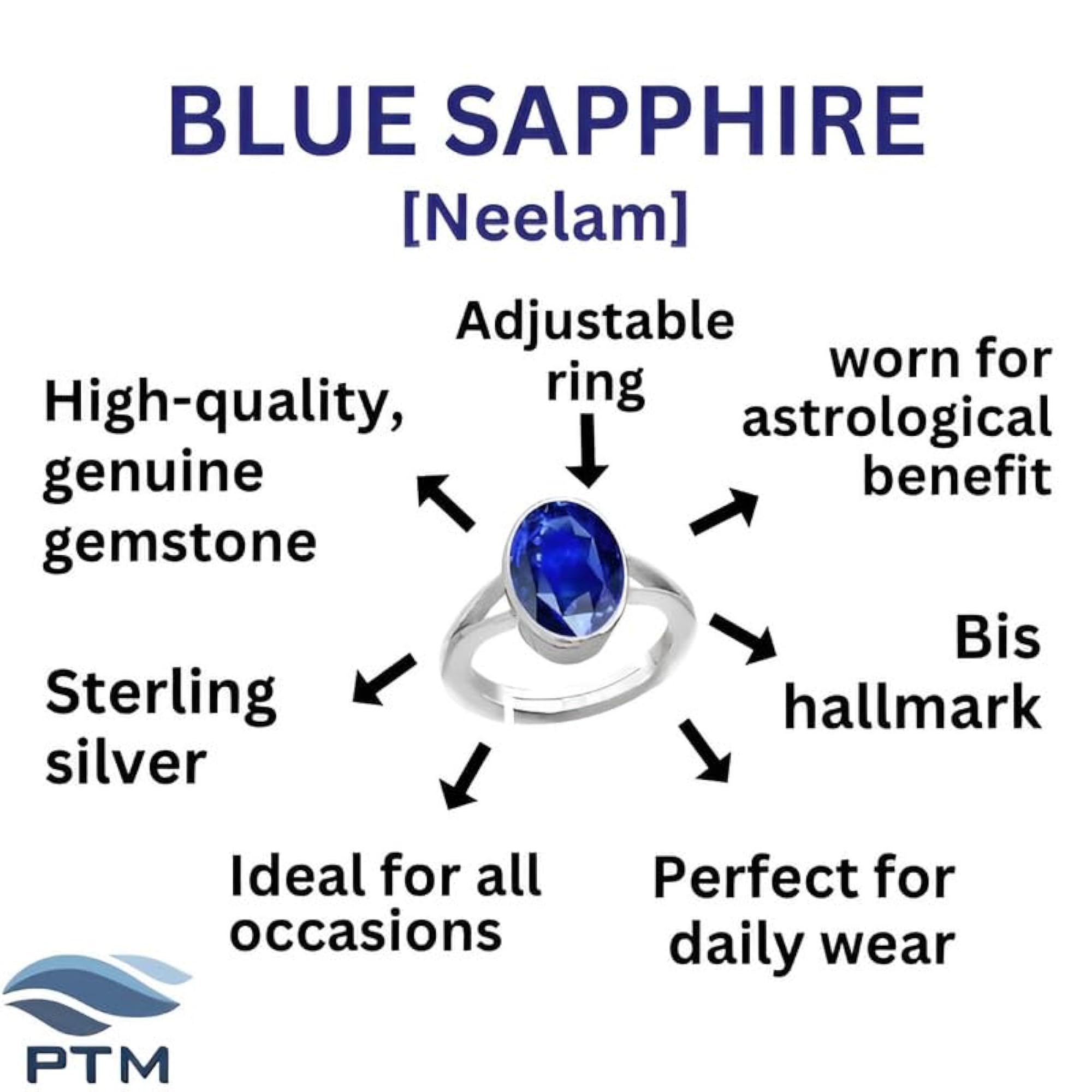 Women's Blue Sapphire Adjustable Ring, Certified Natural Gemstone