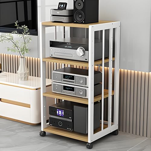 Genérico Torre de Rack de Audio con Ruedas, Estante de Esquina para Soporte de Medios AV de 4 Niveles, estantería de Audio y Video, gabinete de Rack de Audio, Soporte de Rack de Audio estéreo, gabine