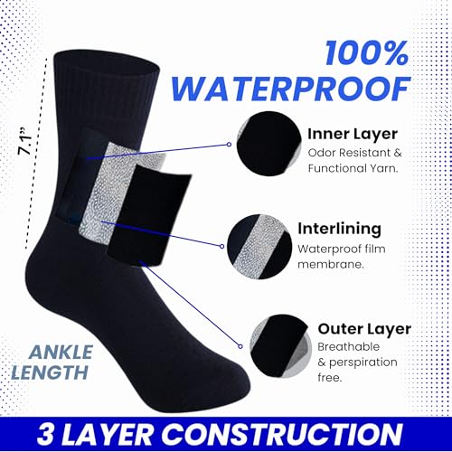 Image of Waterproof Socks - No Sipage, Breathable Over-Ankle Unisex for Men & Women, Hiking, Trekking, Walking, Cycling, Fishing, Running & Outdoor (IN, Alpha, L, Black & Grey Pattern)