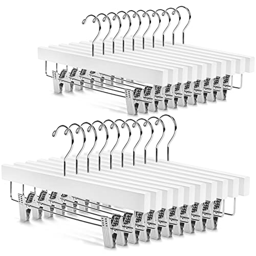 Image of Nature Smile Deluxe Wooden Pants Hangers Solid Wood Bottom Jeans Hanger Skirt Hanger with 2-Adjustable Clips Pack of 20 (White)