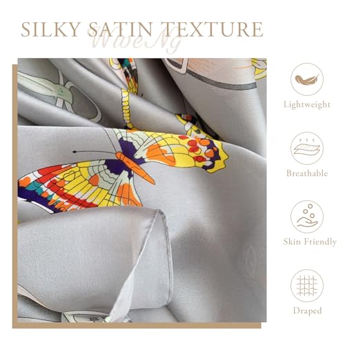 Silk Scarf For Women Colorful Flower Butterfly Pattern Large Long Scarf Warm Shawl Stole Sunscreen Hijab Beach Wrap3