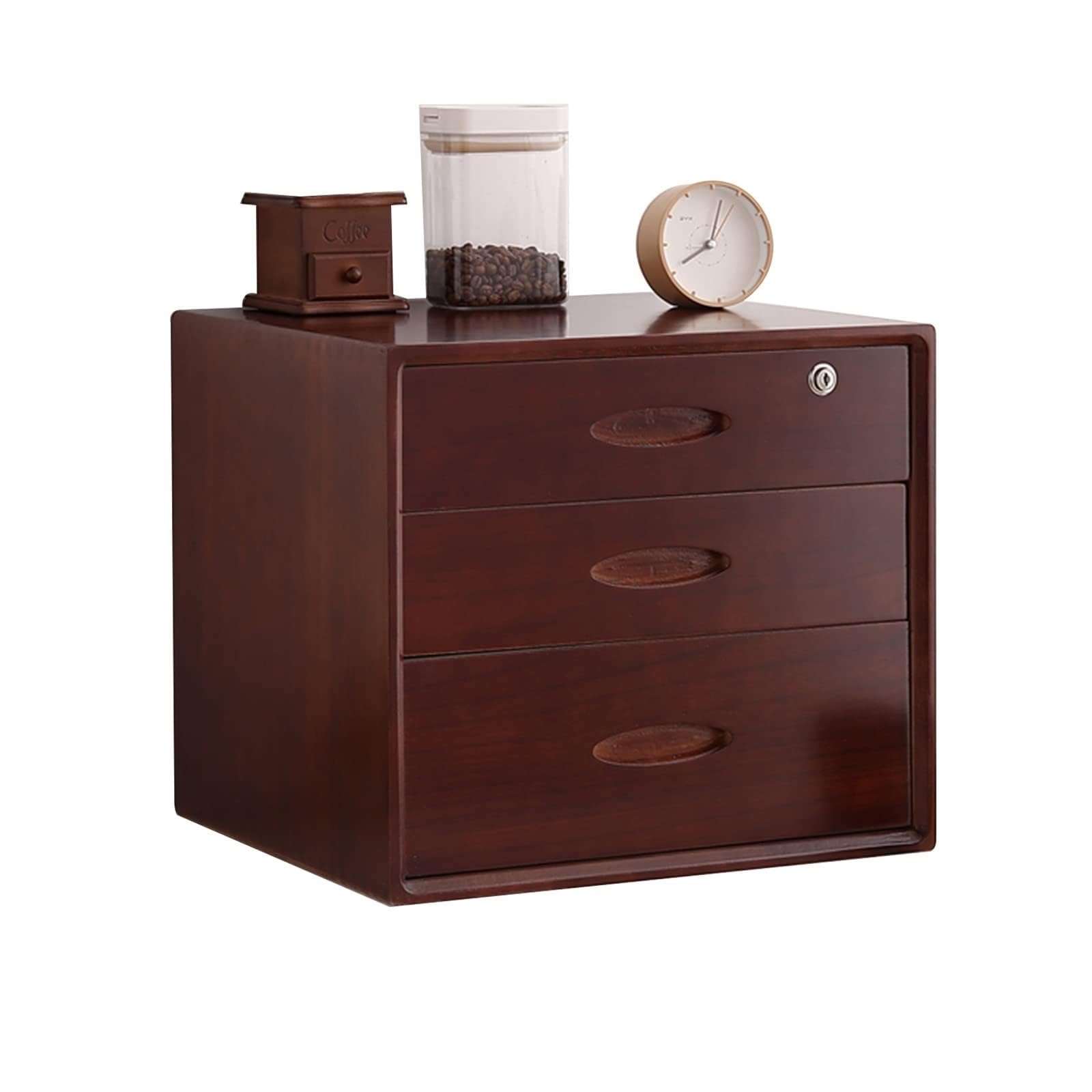 Caja de almacenamiento de madera maciza, archivador de escritorio, con cerradura, archivador plano, gabinete de cajones de escritorio, archivador de madera/gabinete de almacenamiento de escritorio/gab
