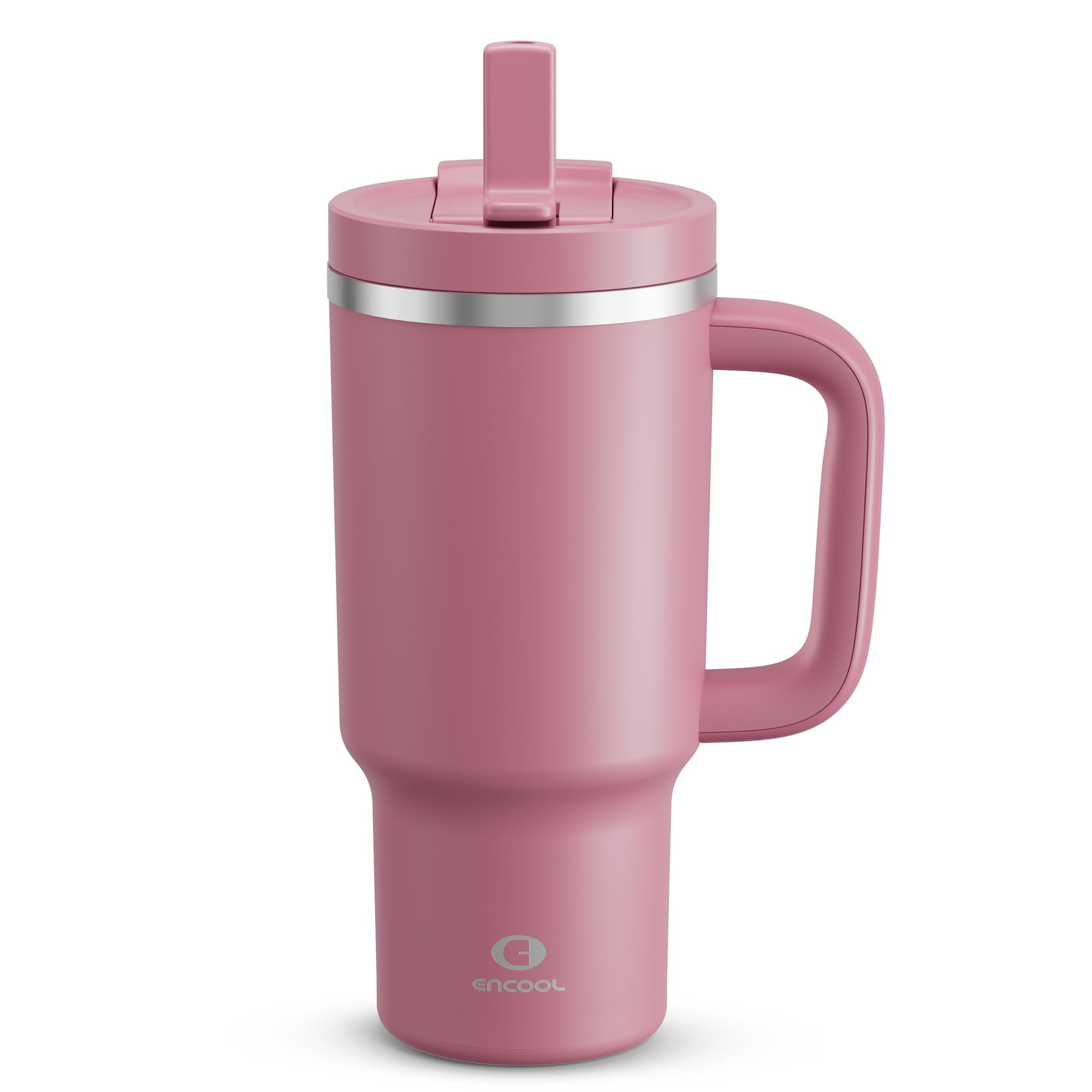 ENCOOL 32 oz Tumbler with Handle and Straw: Stainless Steel Insulated Tumbler Keeps Cold for 24 Hours, Leakproof Travel Cup Fits in Cup Holder and BPA-Free,Turkish Rose
