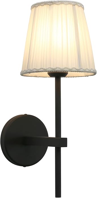 Pathson Hardwired Fabric Wall Sconce Beige White Gauze Lampshade, Vintage Boho Wall Vanity Light Fixture Upwards Install, Indoor Bedside Lamp Victorian Decor for Living Room