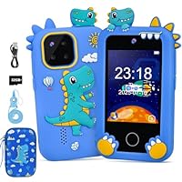 Elecoutek Kids Phone for Boy, Dinosaur Phone Toys for 3-10 Year Old Boys, Kids Mobile Phone Toy with Dual Cameras, 2.8 Inch Touchscreen, Music Player, Games, 32 GB Card and Bag (Blue)