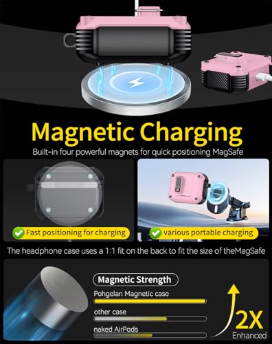 Image of Pohgelan for AirPods Pro 3 Case with Safety Lock-Pink | Magnetic Automatic Lock with Cleaning Kit&Keychain,Compatible with Magsafe
