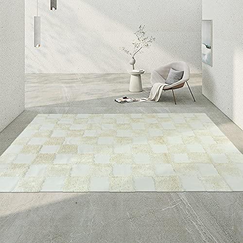 Boho Area Rug 5'X8' Tufted Cotton Checkerboard Accent Rug Hand Woven Living Room Rug Farmhouse Tribal Floor Carpet For Entryway Bedroom Kitchen,Beige… #TOP4