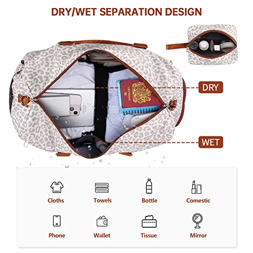 Image of Duffle Bag for Travel, Weekender Bag with Shoe Compartment, Carry On Overnight Bag for Women with Toiletry Bag, Gym Bag with Wet Pocket, Hospital Bags for Labor and Delivery Beige, Desert Leopard