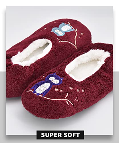 Image of DICUIRD Womens Cozy&Warm Soft Sole Slipper Socks with Grippers-Girls Teddy Fleece Indoor Slipper with Non-skid Bottoms