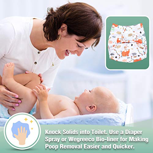 Image of wegreeco Cloth Diapers 6 Pack with 6 Inserts & 1 Wet Bag, Washable Cloth Diapers for Babies, One Size Adjustable Reusable (Bright Animals)