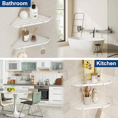 Neodrain Shower Corner Shelf SUS304 Stainless Steel Shower Organiser No Drilling White Shower Caddy with Hooks Shower Storage for Bathroom Kitchen - Image 3