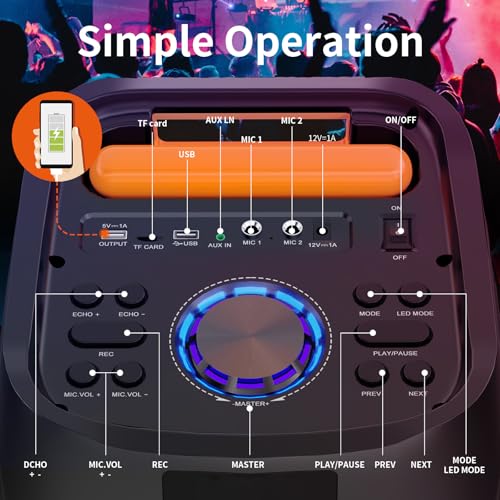 Image of JYX Karaoke Machine with 2 Wireless Microphones, 24 inch Big Portable Bluetooth Speaker for Adults with RGB Light PA System Treble & Bass 500W, Support TWS /USB /AUX /TF Card /REC, for Home Party Outdoors
