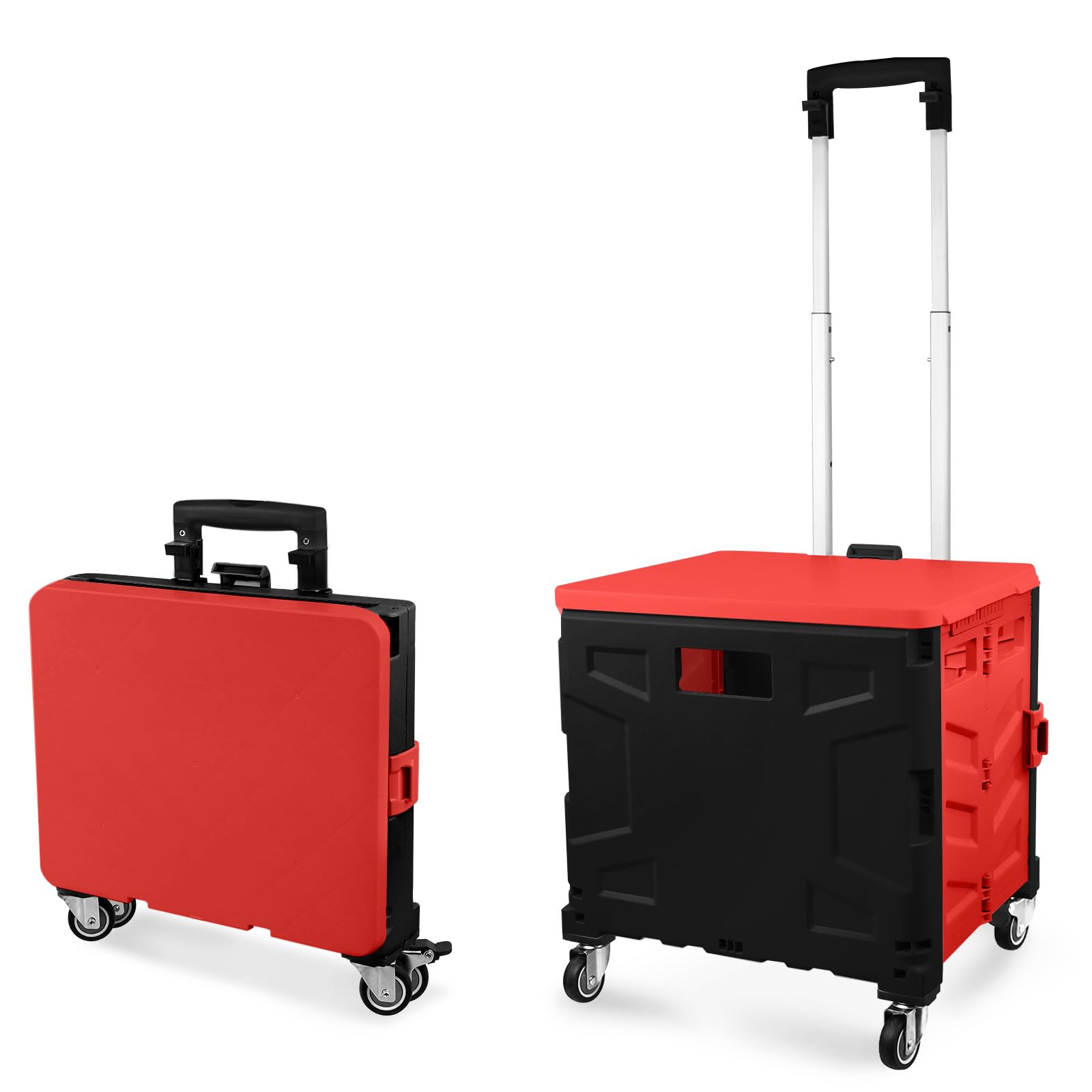 Carro de la compra plegable, carrito de transporte, hasta 50 kg, caja de 50 l, cesta de la compra con tapa, asa extensible de aluminio, 4 ruedas metálicas giratorias de 360°, 103 x 43 x 38 cm