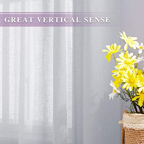 NICETOWN Linen Sheer Mist Grey Curtains for Windows 84 inches Length, Grommet Solid Semi Sheer Linen Drapes Privacy with Light Filtering for Living Room/Bedroom, W52 x L84, 2 Panels