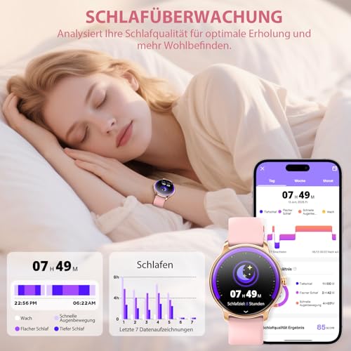Smartwatch Damen Rund Dünne Fitnessuhr für Android/iOS, IP68 Wasserdicht – Ansicht 5