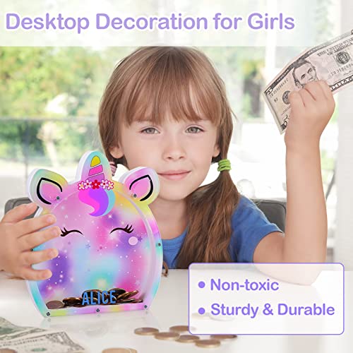Customize Name Coin Bank Unicorn Transparent Piggy Banks with Letter Stickers for Kids by ICOSY - Image 7