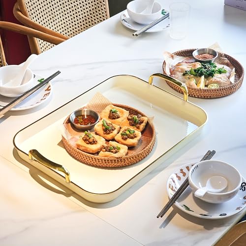 Aayoruro AY-TP-001 Serving Tray With Handles Set Of 3 Rectangular Large Serving Platters 18.3/16.7/14.8 Inch White Plates thumb #3