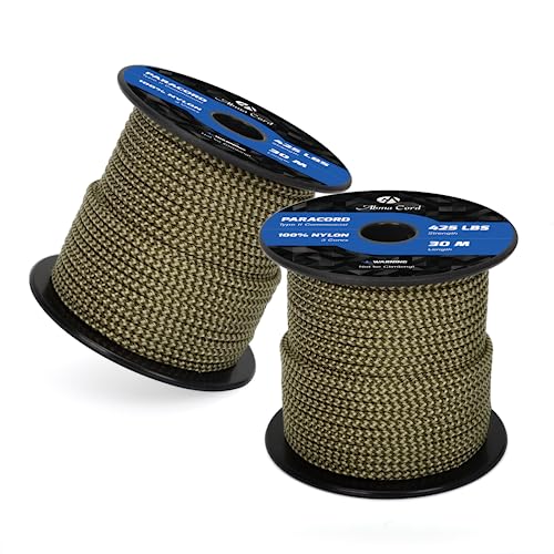 Abma Cord Paracord 425 lbs 3mm 100% Nylon 30M - Army Green & Holy Guacamole, Shockwave-army Green & Holy Guacamole, 30 Meters