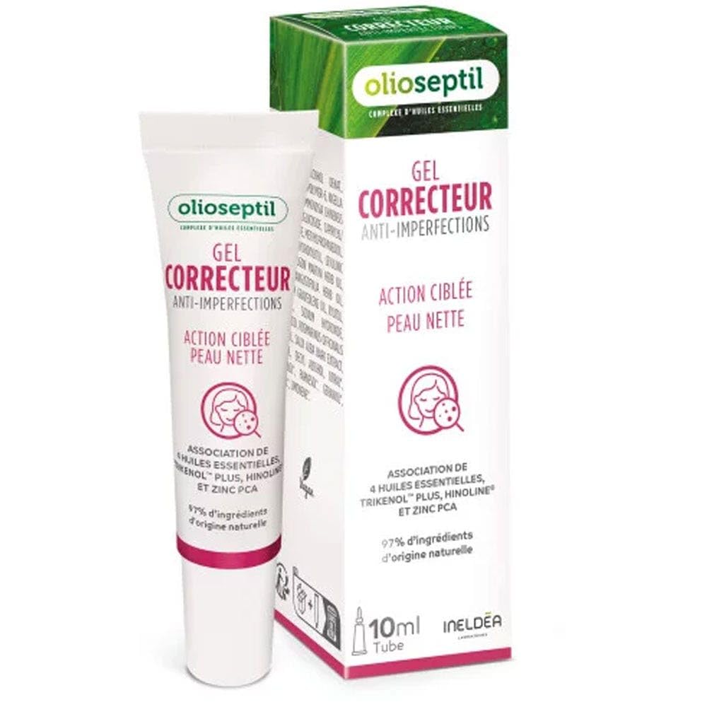 OLIOSEPTIL - Gel Correcteur Anti-​Imperfections - Atténue les imperfections, boutons, points noirs - Peau nette - Association d'huiles essentielles, Trikenol plus, Hinoline et Zinc PCA - Tube 10ml