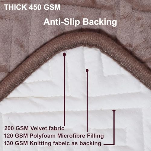 Image of HOMETHREADS Innovative Premium Velvet Sofa Cover Mat with PVC Backing for Non-Slip Comfort | (Brown Vrsh, 2 Seater Small | 70x120cm)