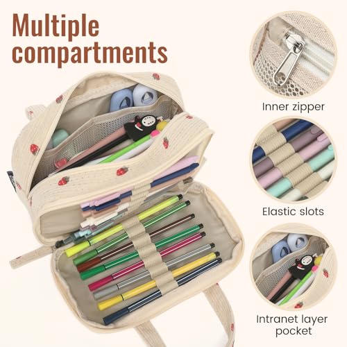 Image of Large Pencil Case Pouch, Extra Big Pencil Bags with Zipper, Cute Corduroy Pencil Pouch with 5 Compartments, Pen Bag Wide Opening, Pencil Pouch Organizer, Pencil Box for Teen Girls Adults