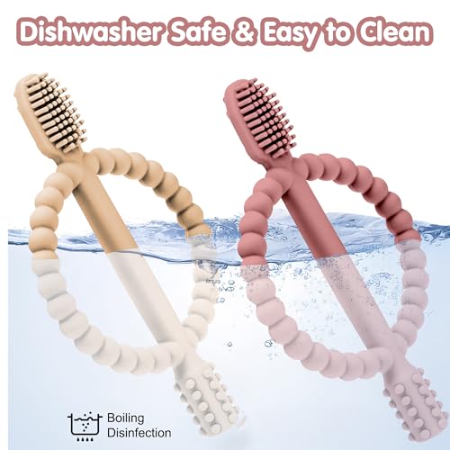 Image of Kidology Baby Teething Toy - Set of 2, Silicone Toothbrush Teether with Easy-Grip Handle, Dual-Sided Texture for Massage & Soothing Sore Gums| Teether for Babies 0-24 Months | Ideal for Gifting
