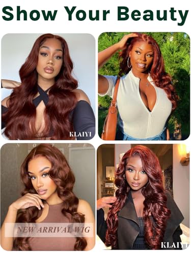 Image of KLAIYI Bye Bye Knots Glueless Wig Reddish Brown Body Wave 7x5 Pre Cut HD Lace Front Wigs Human Hair Put On And Go Wig Pre Bleached Pre Plucked with Baby Hair 30S Ready To Wear 150% Density Full 22Inch