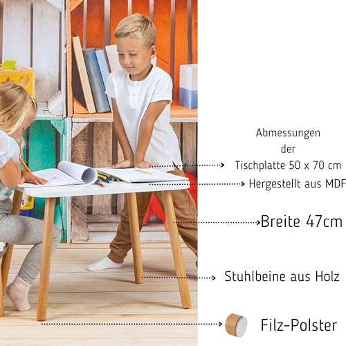 PlayPals Furniture Kindertisch, weißer Holztisch für Kinderzimmer 50 x 70 x 46 cm, Geschenk für Kinder 3-7 Jahre, Selbstbaumöbel - Tisch