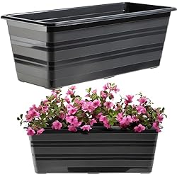 Maceteros Plastico Balcon KADAX Macetero de plástico para balcón, resistente a las inclemencias del tiempo, maceta, barandilla para el cultivo de flores y hierbas (40 cm, antracita)