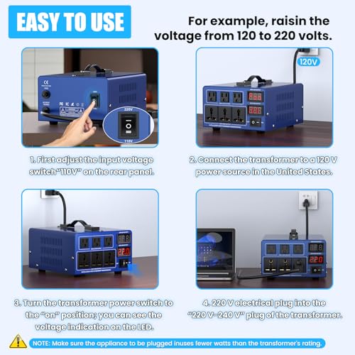Image of 3000 watt Voltage Conversion Transformer Heavy-Duty Step-up /Step-Down AC 110V /120V /220V /240V Power Conversion, with resettable Circuit Breaker Protection, with US Power Cord, LCD Display