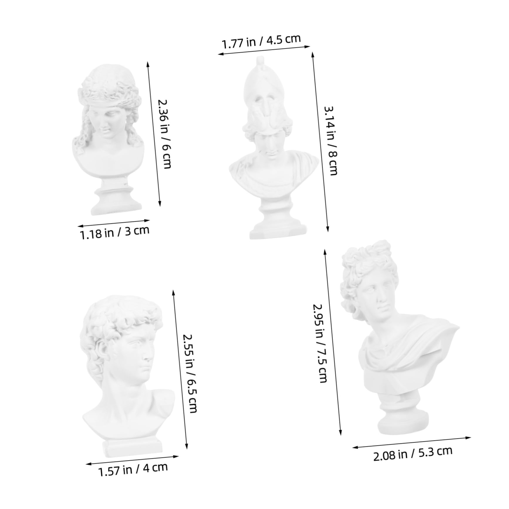 BESTYASH 4pcs Mini Bust Sculpture Resin Decorative Figures for Home Decor Art Practice and Dollhouse Timeless Athena and David Statues