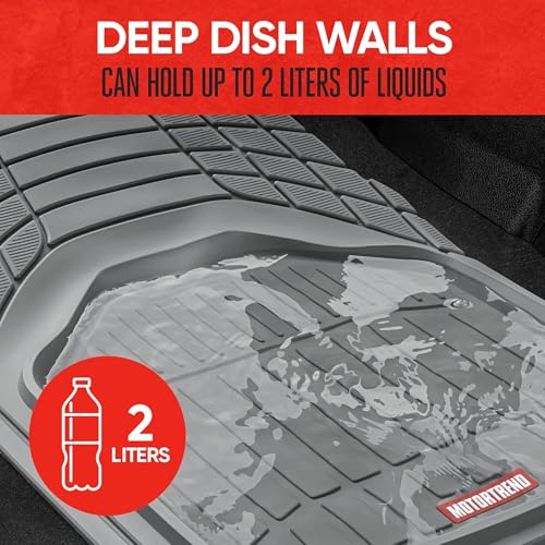 Image of Motor Trend 943-GR FlexTough Defender Car Floor Mats -Next Generation Deep Dish Heavy Duty Contour Liners for Car SUV Truck & Van-All Weather Protection, Trim to Fit Most Vehicles Gray