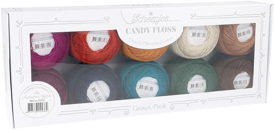 Scheepjes Candy Floss Color Pack, 10 x 20 g (0.71 oz Each) Autumn Spice - Mercerized Cotton for Crochet and Knitting