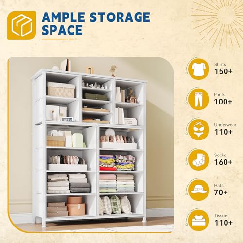 DWVO Dresser for Bedroom with 16 Drawers, Large Chest of Drawers, Tall Dressers for Bedroom with Wood Top and Metal Frame