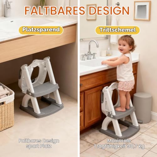 Toilettensitz 2 in 1 Toiletten Aufsatz für Kinder 2-7 Jahre Upgraded Stabil – Ansicht 2
