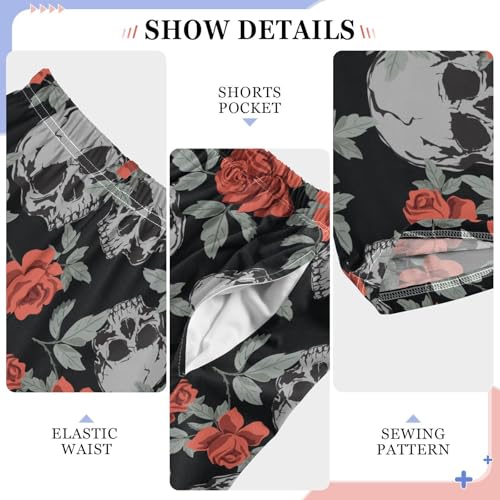 Rose Florals Skull Boys Long Pants Soft Trousers Elastic Waist Kids Lounge Bottoms with Pockets S-XL4