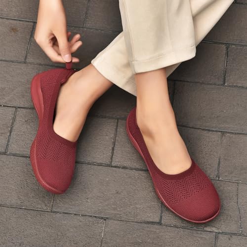 Image of LEDINEY Women's Flats Slip On Go Walk Shoes for Women Comfortable Walking Sneakers Knit Low Wedge Dressy Ballet Shoes Zapatos para Mujer