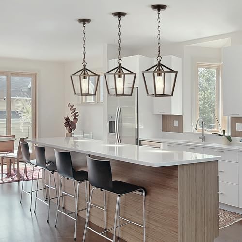 Image of JONATHAN Y Pagoda 1-Light Pendant 8 inch Cage, Oil Rubbed Bronze | Traditional Metal Farmhouse Hanging Lantern Ceiling Fixture, Adjustable Chain Link, For Kitchen Island, LED Bulb Included
