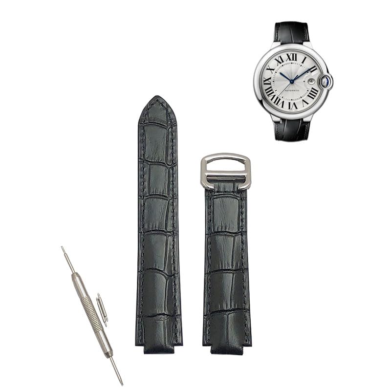 Replacement 18MM New Genuine Leather Watch Band Strap For CARTIER Ballon Bleu Black