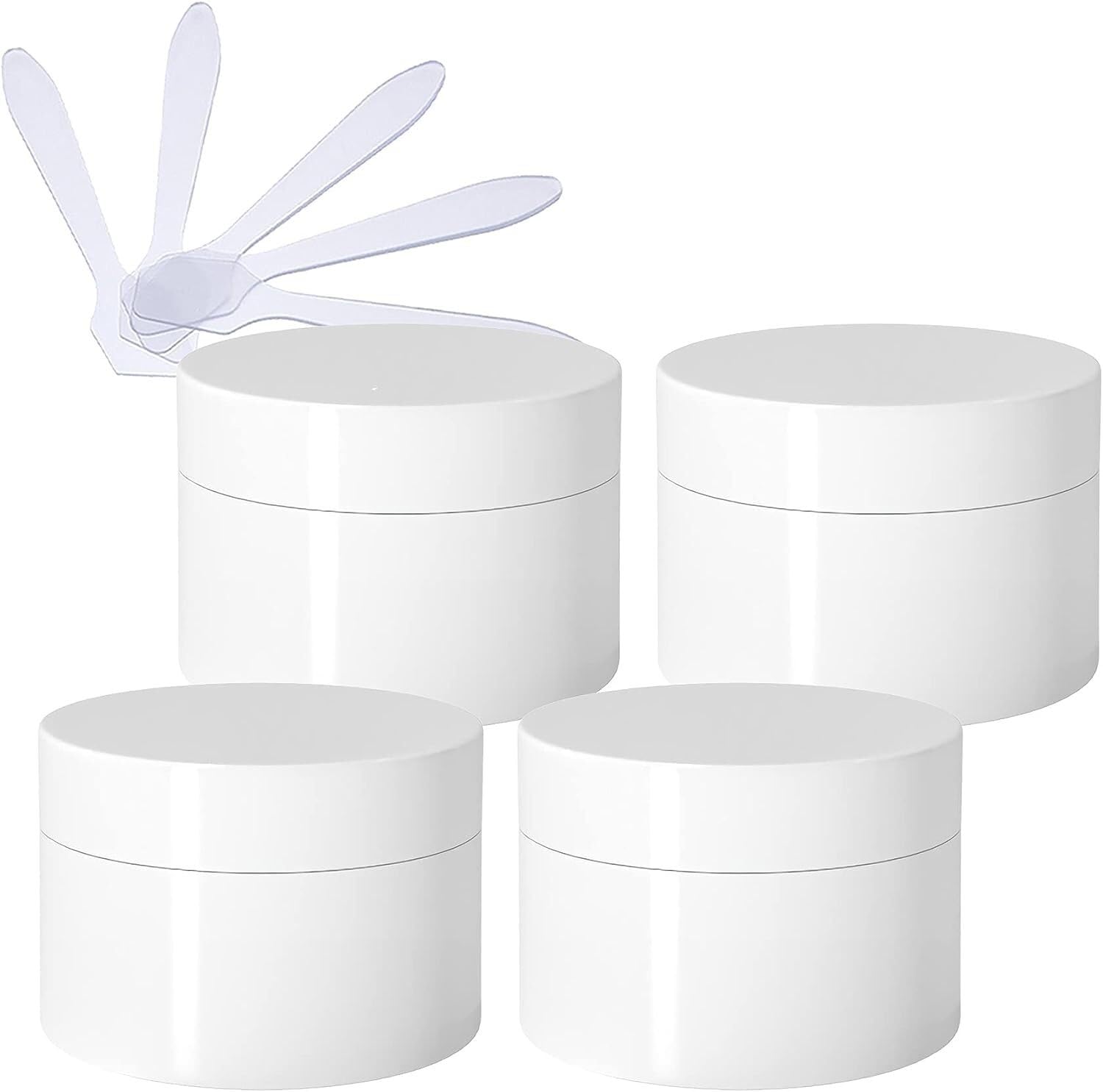 KRXSOBNV Cosmetic Jars, Pack of 4, Empty Thick Glossy with Screw Lid, Inner Liner, Sample Bottles Travel + 4X Spatulas(50ml)
