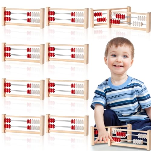 Image of 8 Pcs Mini 20-Bead Wooden Rekenrek Abacus, Abacus for Kids Math, Math Counters Manipulatives Counting Rack for Kids Educational Toys Elementary Toddlers Preschool Learning
