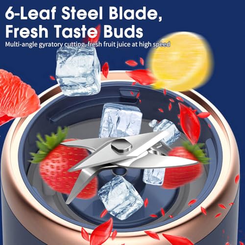 Gobesty Smoothie Maker to Go, 520 ml, draagbare mixer, smoothiemaker, draagbare blender, mini-mixer to go met 6 messen, USB-oplaadbaar, persoonlijke mixer voor gezinnen, camping, outdoor - Afbeelding 4