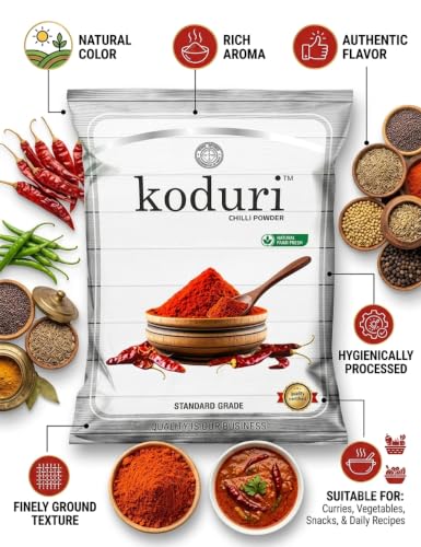 Image of KODURI Red Chilli Powder & Pickle Chilli Powder Combo Pack | Aachar and Lal Mirch Powder | Pachadi Kaaram & Karam Podi | Finely Ground Spices - No Added Flavours, Colors or Preservatives - 1000gm
